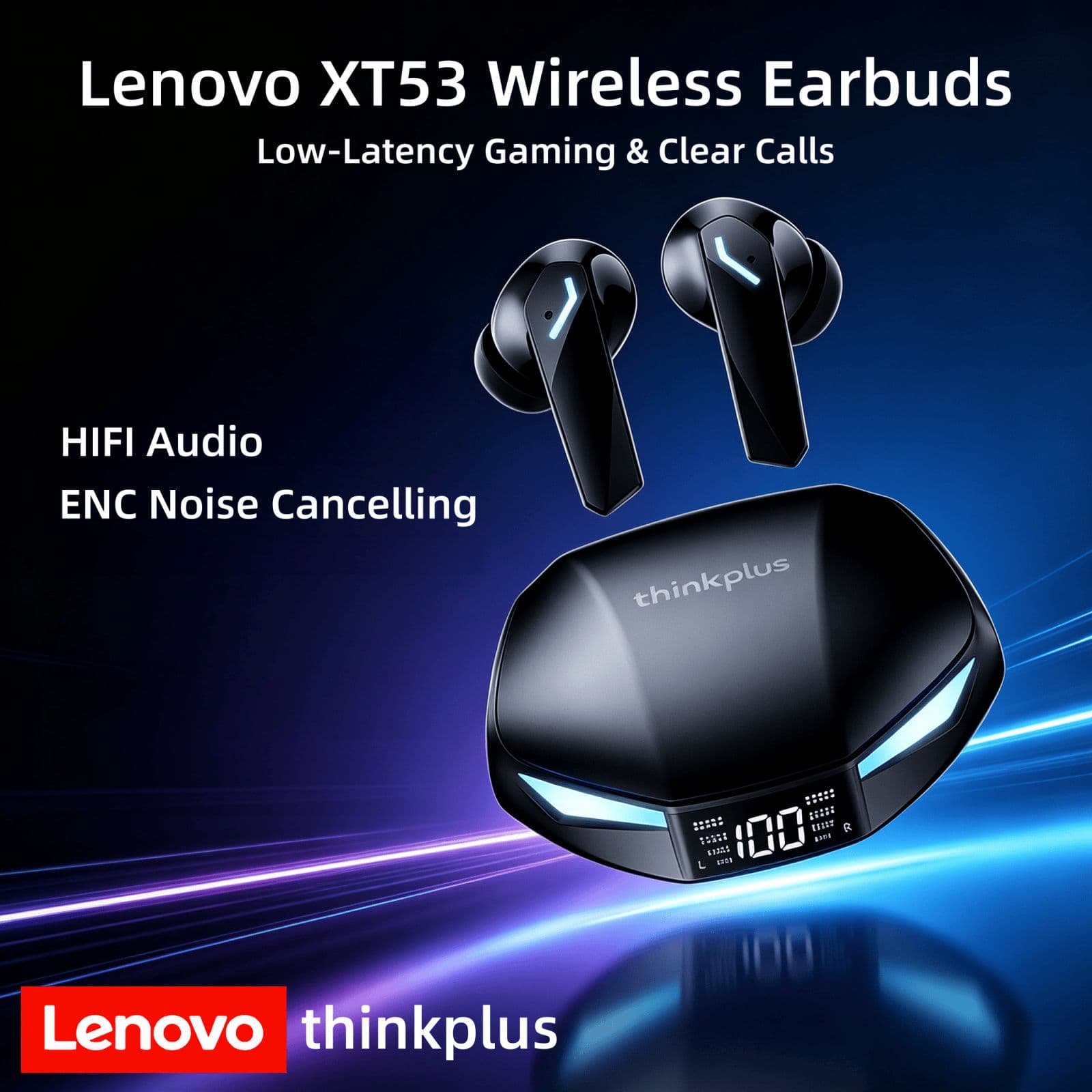 Fones de ouvido Lenovo XT53 verdadeiros fones de ouvido Bluetooth sem fio intra-auriculares, fone de ouvido para jogos