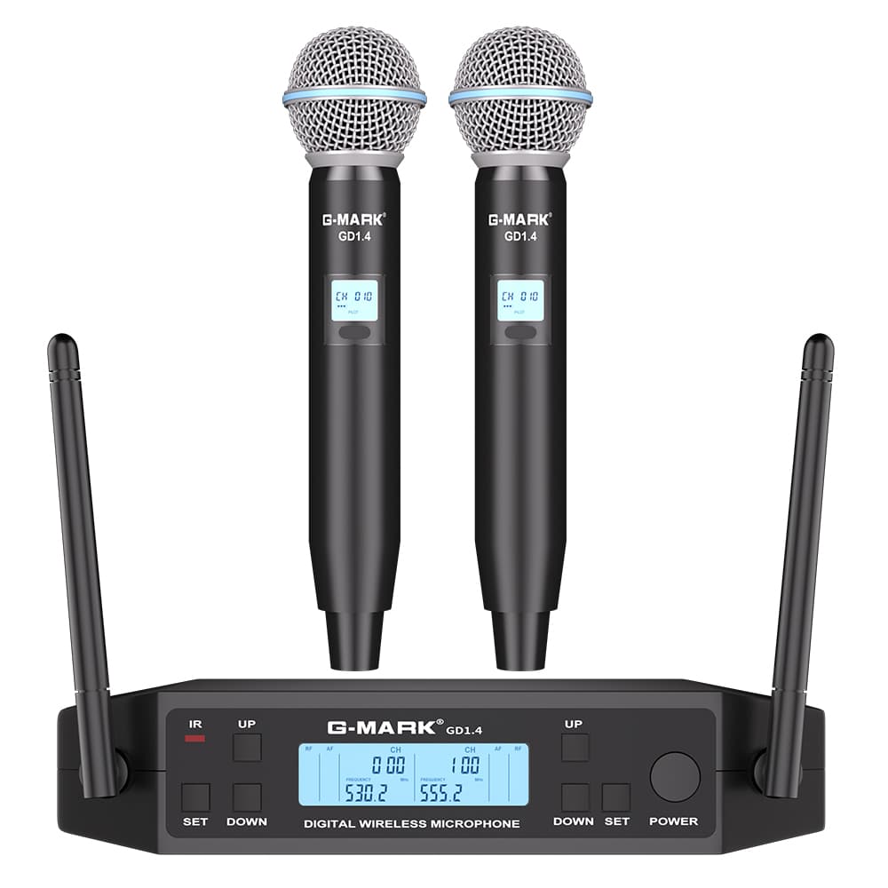 Sistema de Microfone Sem Fio G-MARK GD1.4, Microfone Dinâmico de Mão UHF, Frequência Ajustável, Karaokê e DJ