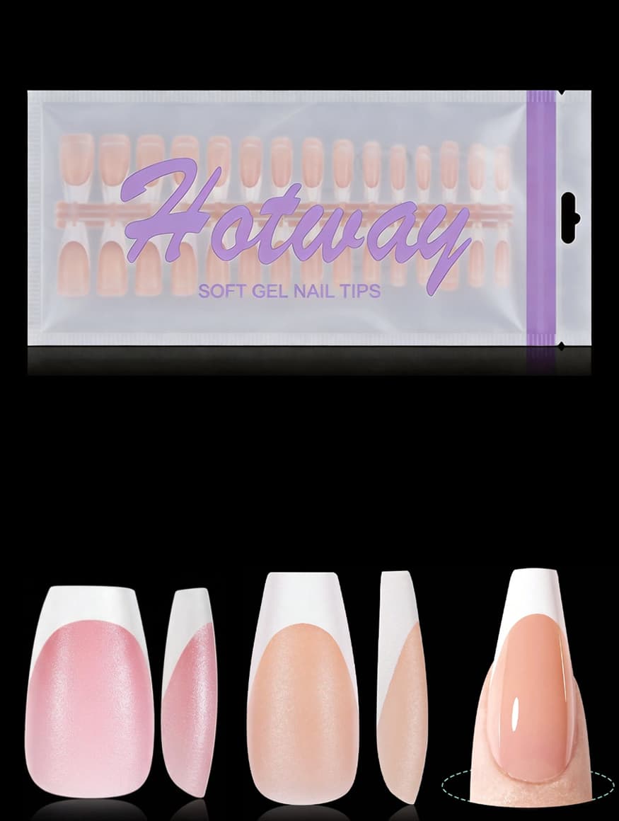 HOTWAY Hailey 120 Peças Curto Médio Quadrado Cor Clara Tipo Prensa Francesa Conjunto De Remendo Para Realce De Unhas Em