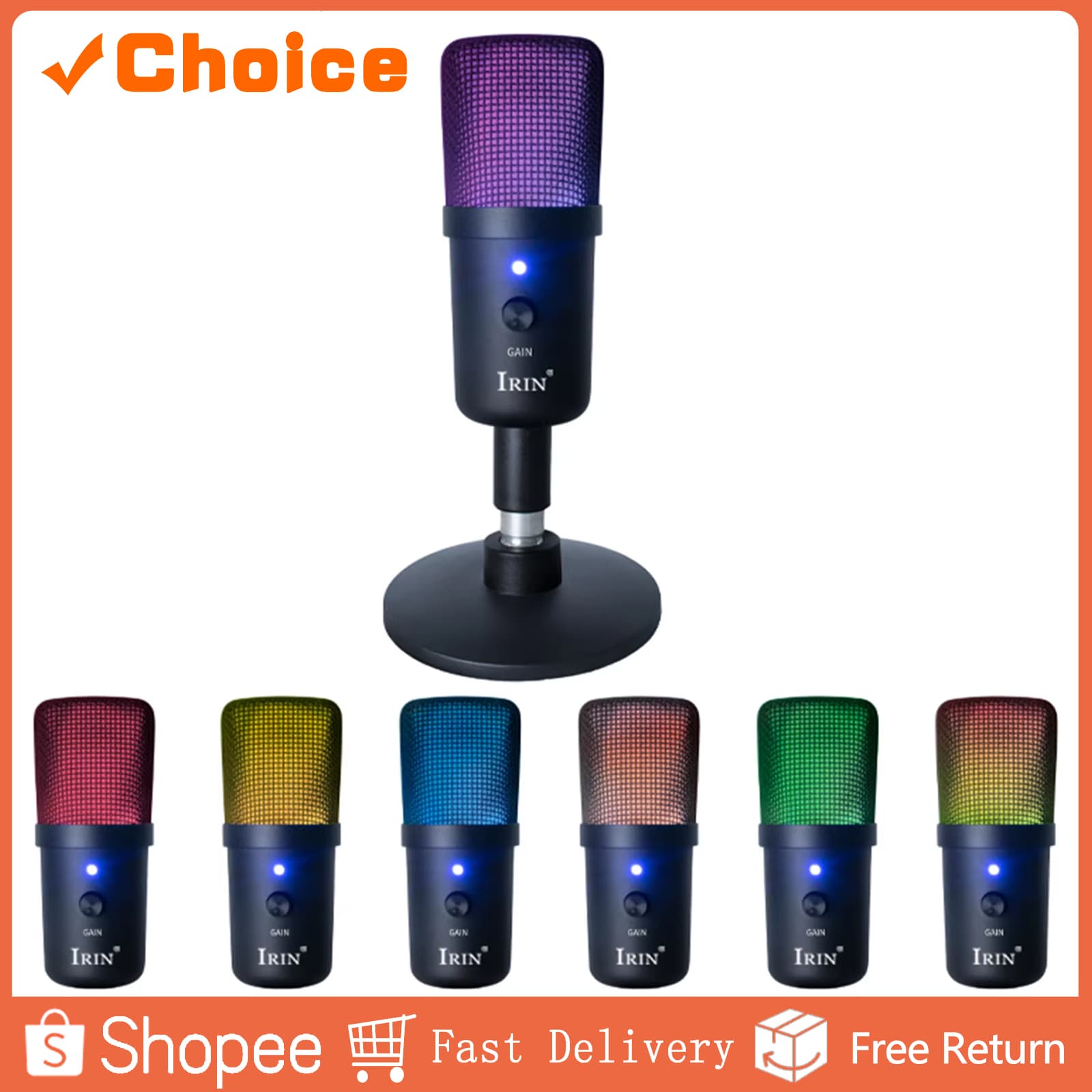 IRIN ZX 662 Microfone Condensador Profissional RGB Atmosfera Luz AI Redução De Ruído Para Jogos Streaming Podcast Gravaç