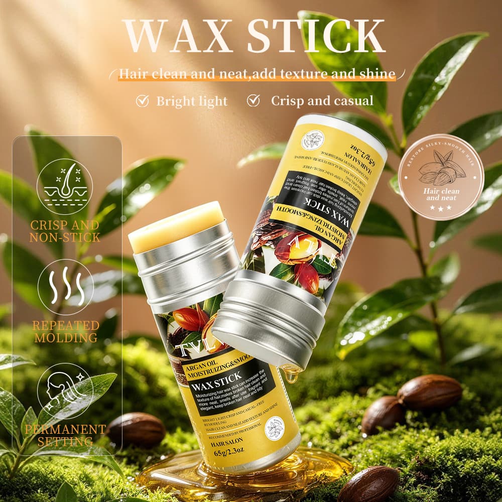 Cera capilar de óleo de argan em bastão portátil, brilho suave e fixação duradoura, adequada para salões e uso diário