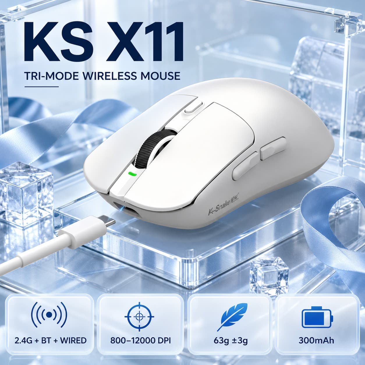 Mouse de Jogos Leve Sem Fio KS X11, Mouse para PC Laptop Desktop Office Gaming, Mouse de Computador para Home Office,