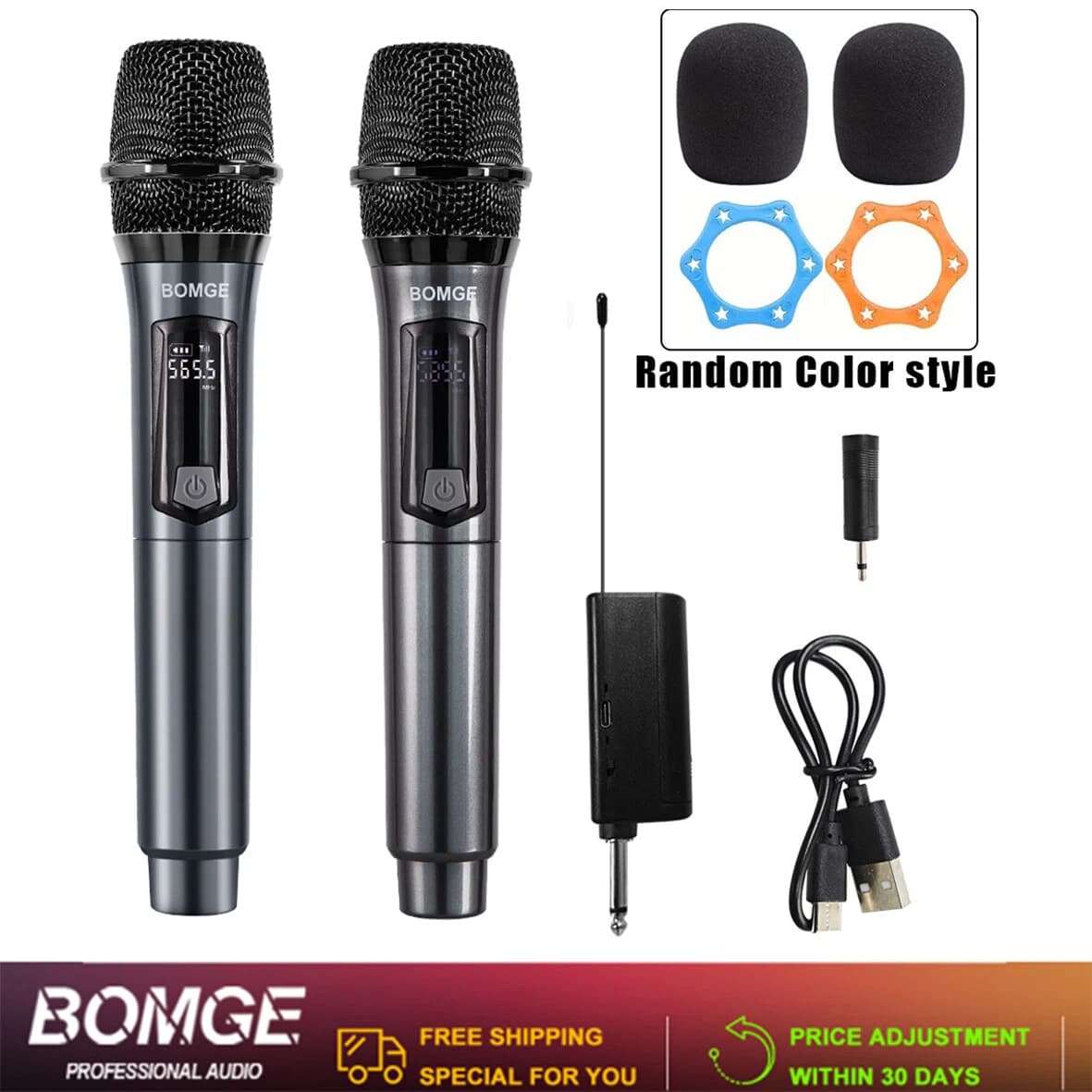 BOMGE Microfone de Mão UHF sem Fio Profissional Microfone Dinâmico de Metal para Karaokê e Fala em Público