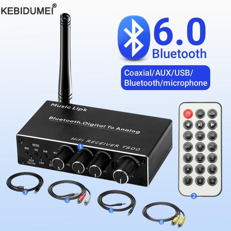 Receptor de Áudio Bluetooth 6.0 Estéreo Adaptador Sem Fio de Baixa Latência Conversor Coaxial USB U-Disk Play Microfone
