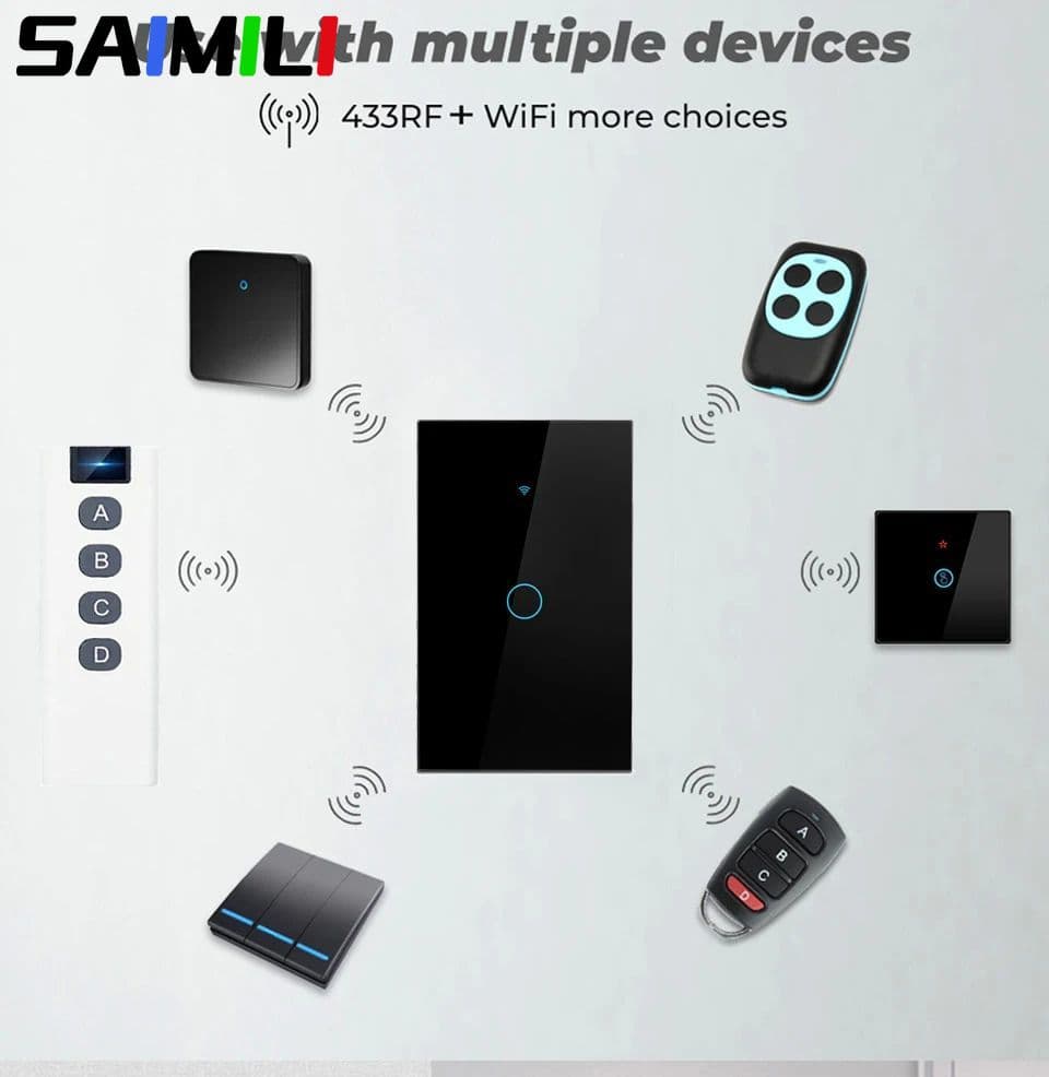 Interruptor de parede inteligente WiFi SAIMILI US compatível com o aplicativo Tuya RF433 1 Gangue Interruptores de Luz