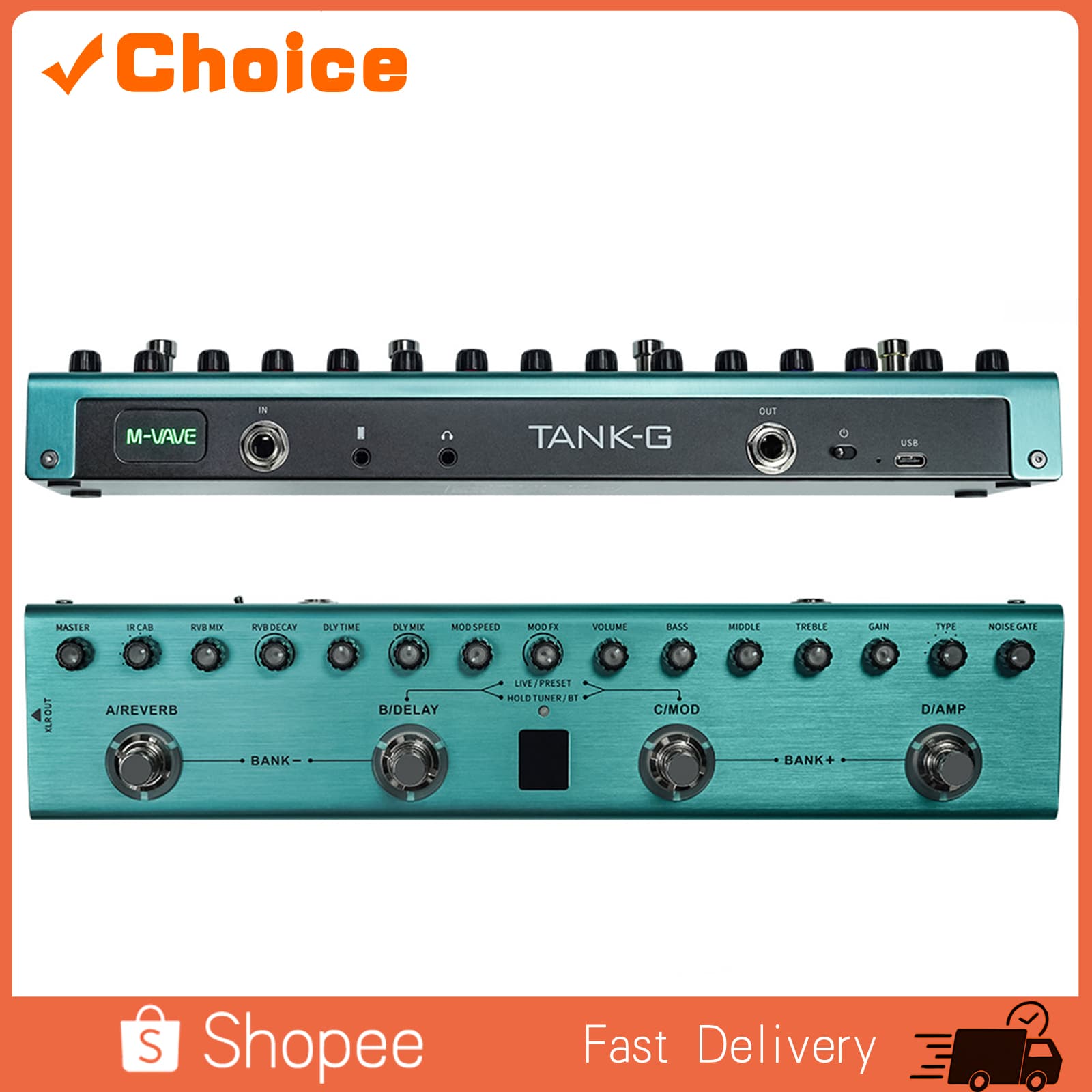 Pedal De Múltiplos Efeitos Para Guitarra M-VAVE Tank G 36 Predefinições 9 Pré-Amplificador 8 Slots De Cabine IR 3 Bandas