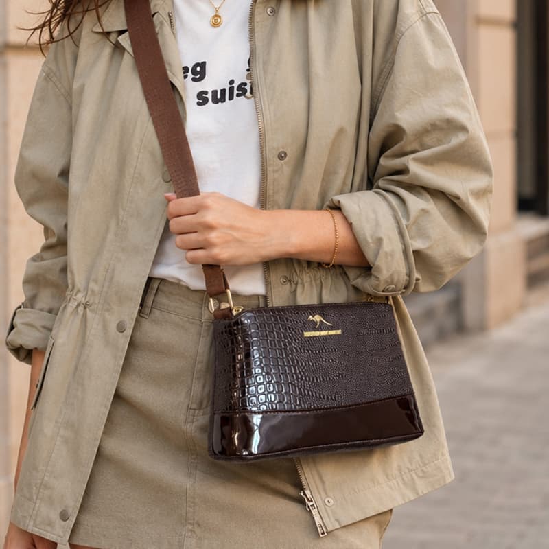 Padrão de crocodilo bolsa tiracolo feminina bolsa de ombro com costura brilhante alça larga ajustável bolsa mensageiro