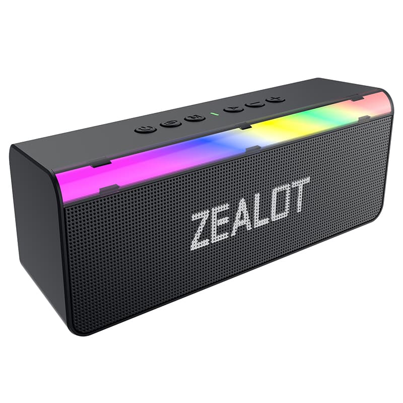 Caixa de Som Bluetooth ZEALOT S72, Recarregável, RGB Colorida, Iluminação, 2 Drivers 10W, BT5.3, IPX4, À Prova d'Água,