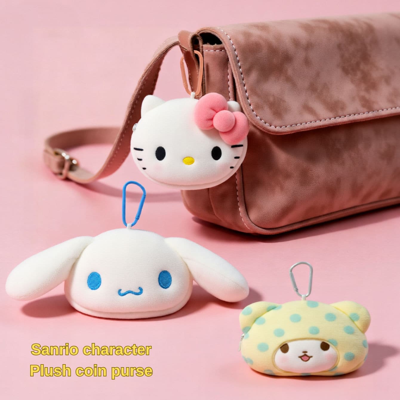 Carteira fofa oficial da Sanrio Marumofubiyori com porta-chaves para bolsa e bolsa de moedas; chaveiro para casal, um