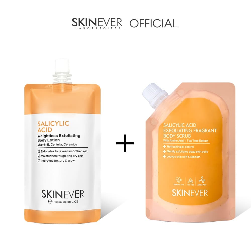 Conjunto de cuidados corporais SKINEVER com 2 peças: Esfoliante esfoliante com fragrância e loção corporal hidratante