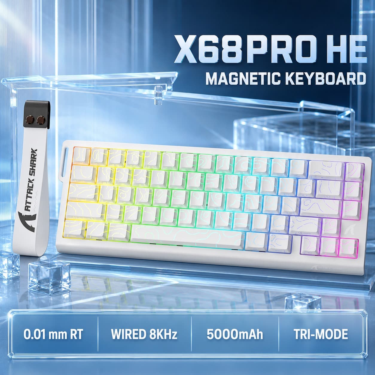 Teclado Mecânico de Jogos Attack Shark X68PRO HE Mini USB, Switch para Jogos, Teclado Compacto, Keycaps PBT, para PC
