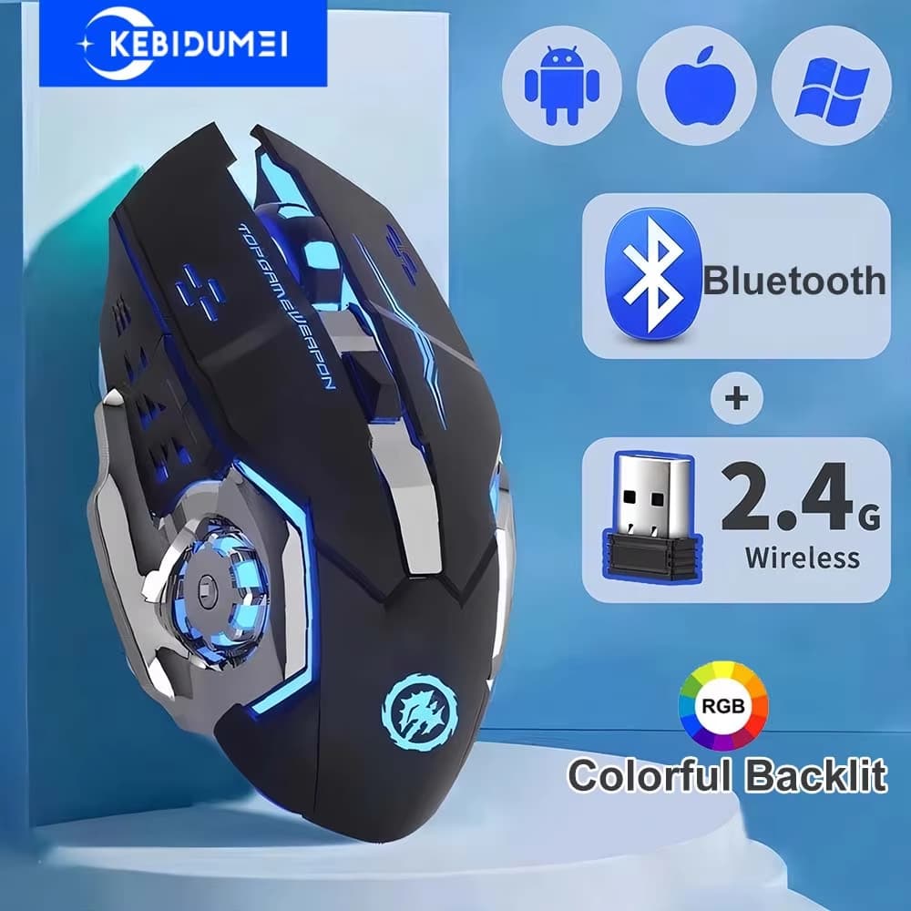 Mouse sem fio 2.4G Mouse Bluetooth ABS Silencioso Click DPI Ajustável RGB Durável para PC Gaming e Escritório