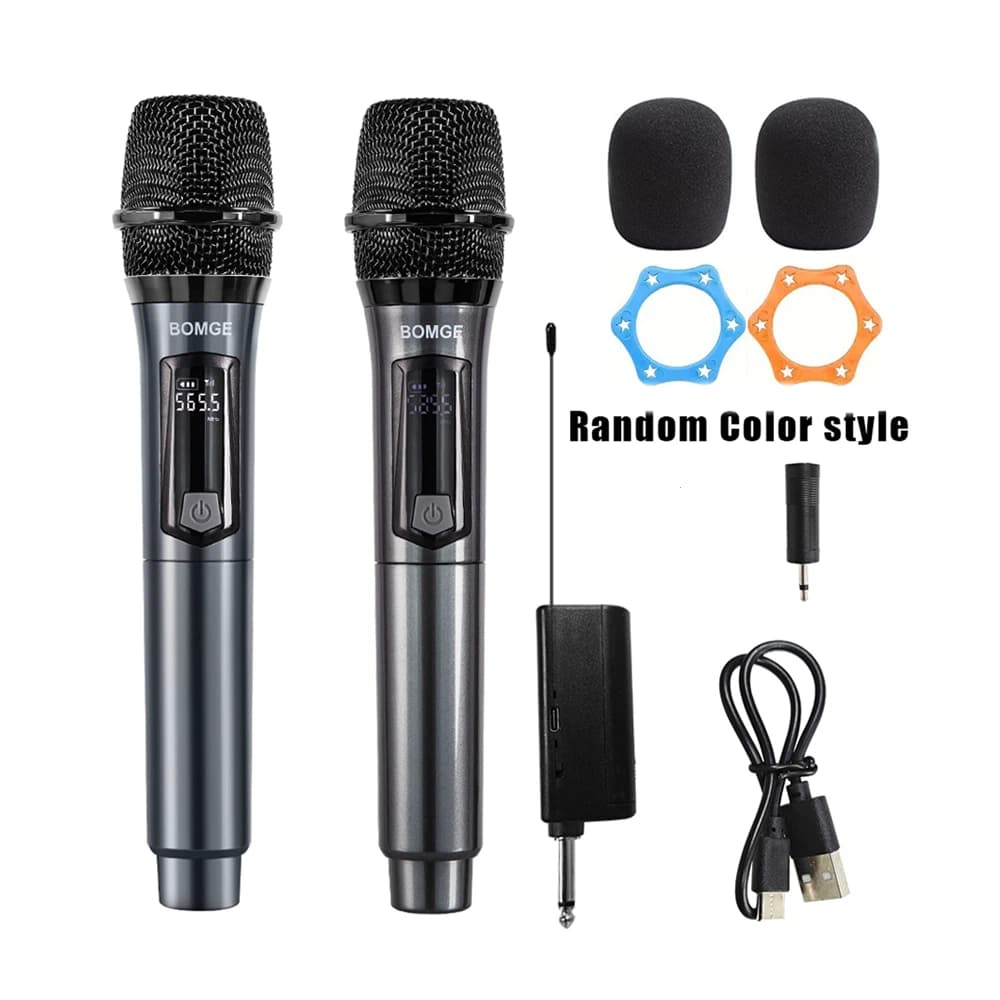 BOMGE Sistema Profissional de Microfone de Mão UHF Sem Fio, Microfone Dinâmico Metálico para Karaokê, Adequado para