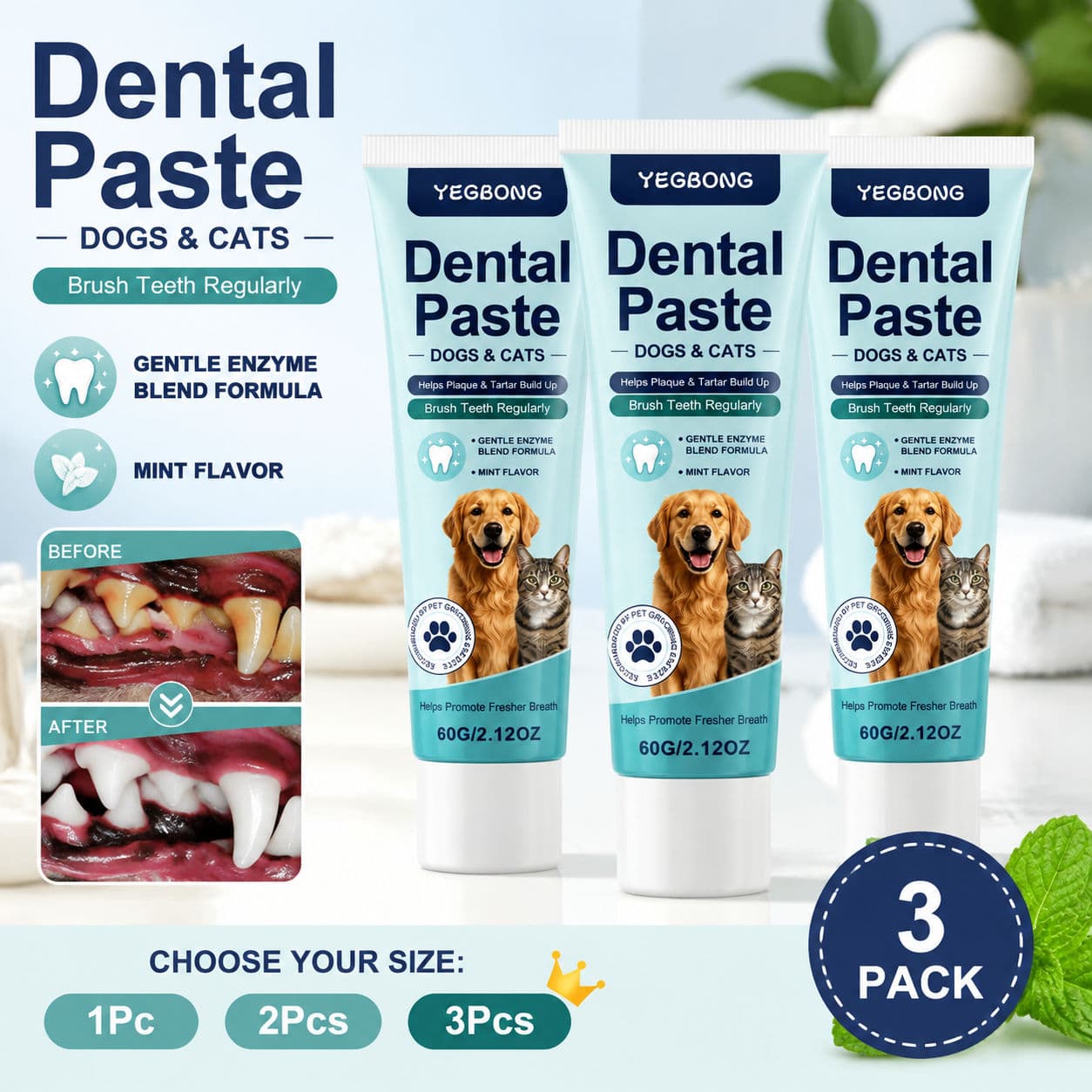 Pasta de Dente Pet 60 g – Higiene Bucal para Cães e Gatos, Remove Placa e Tártaro, Hálito Fresco, Segura para Engolir
