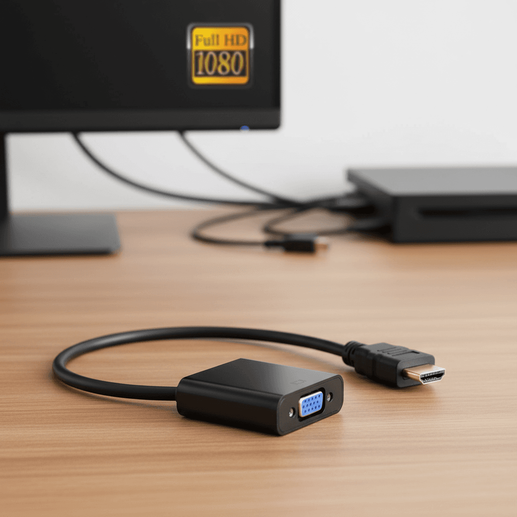 Adaptador conversor HDMI para VGA 1080P com áudio e fonte de alimentação para PC, laptop, tablet e TV