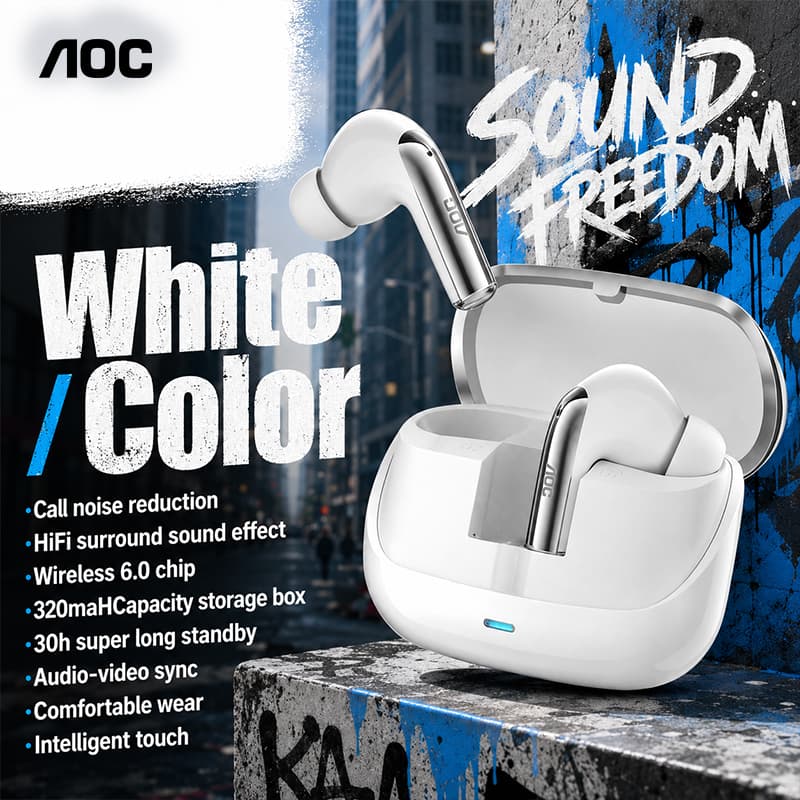 AOC ACT4635 Fones de Ouvido Sem Fio 6.0, Fones de Ouvido Earbuds, Fones de Ouvido com Bateria Ultra-Longa Duração de