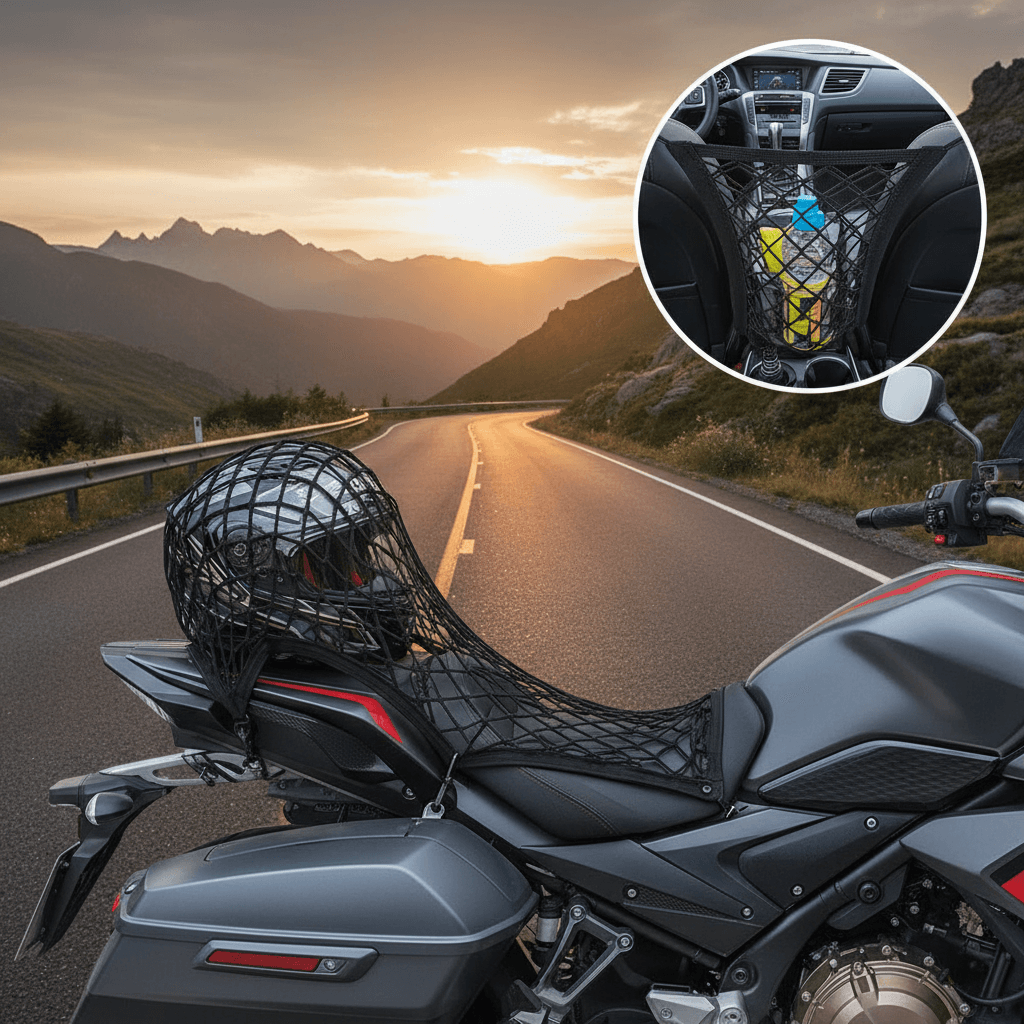 Rede de Carga Elástica para Motocicleta 10X11 para Bagagem com Ganchos, Rede de Dupla Camada para Armazenar Capacetes