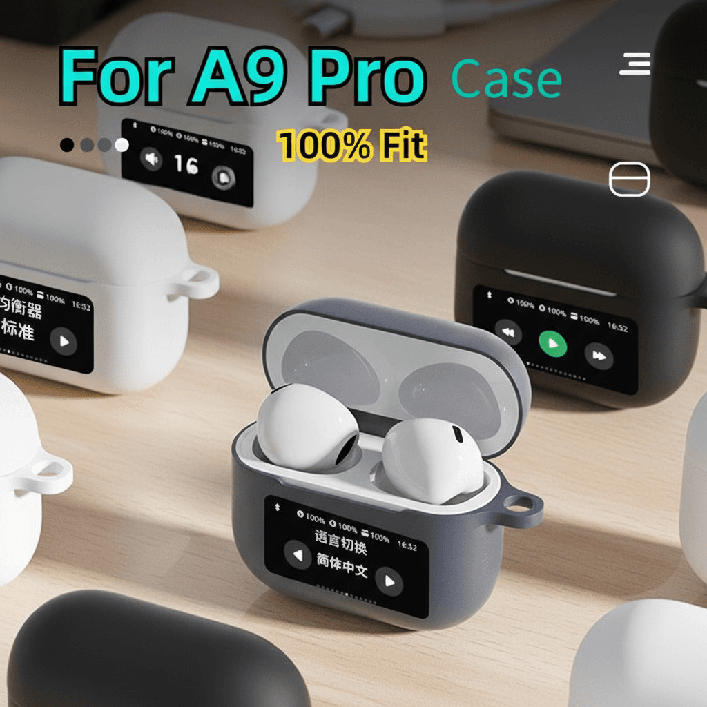 Capa de silicone TPU à prova de choque para fone de ouvido sem fio A9 Pro, capa macia com proteção de tela sensível ao