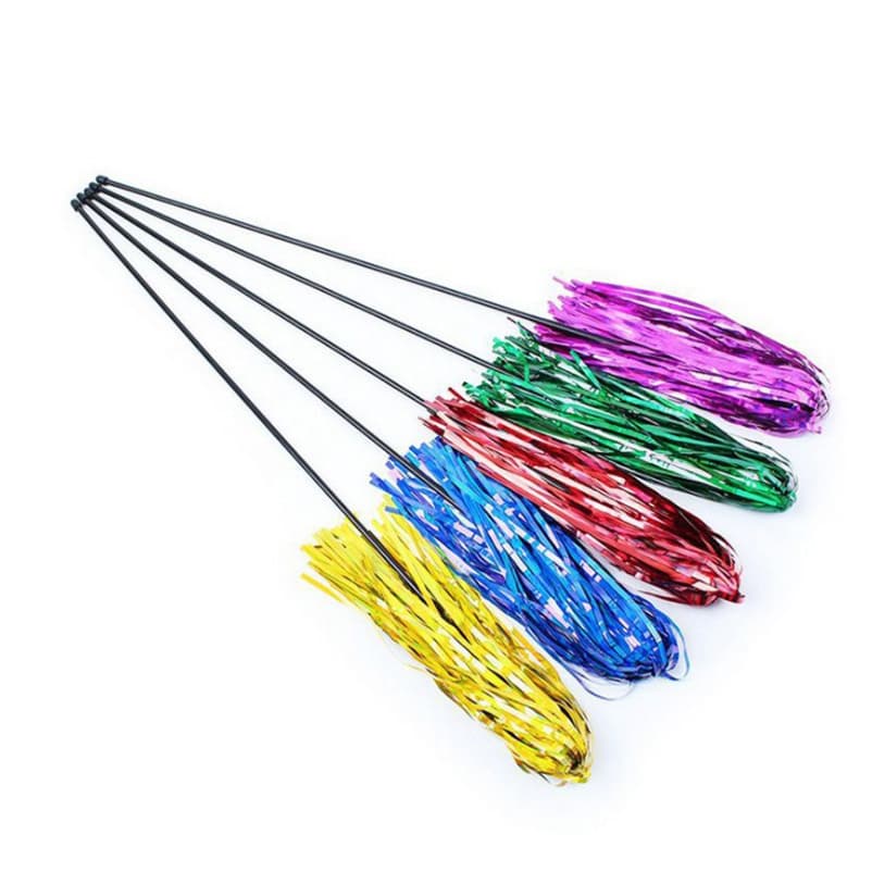 Varinha de Gato com Borlas Coloridas e Papel Alumínio, Brinquedo Interativo para Gatos com Fitas Brilhantes, Suprimentos