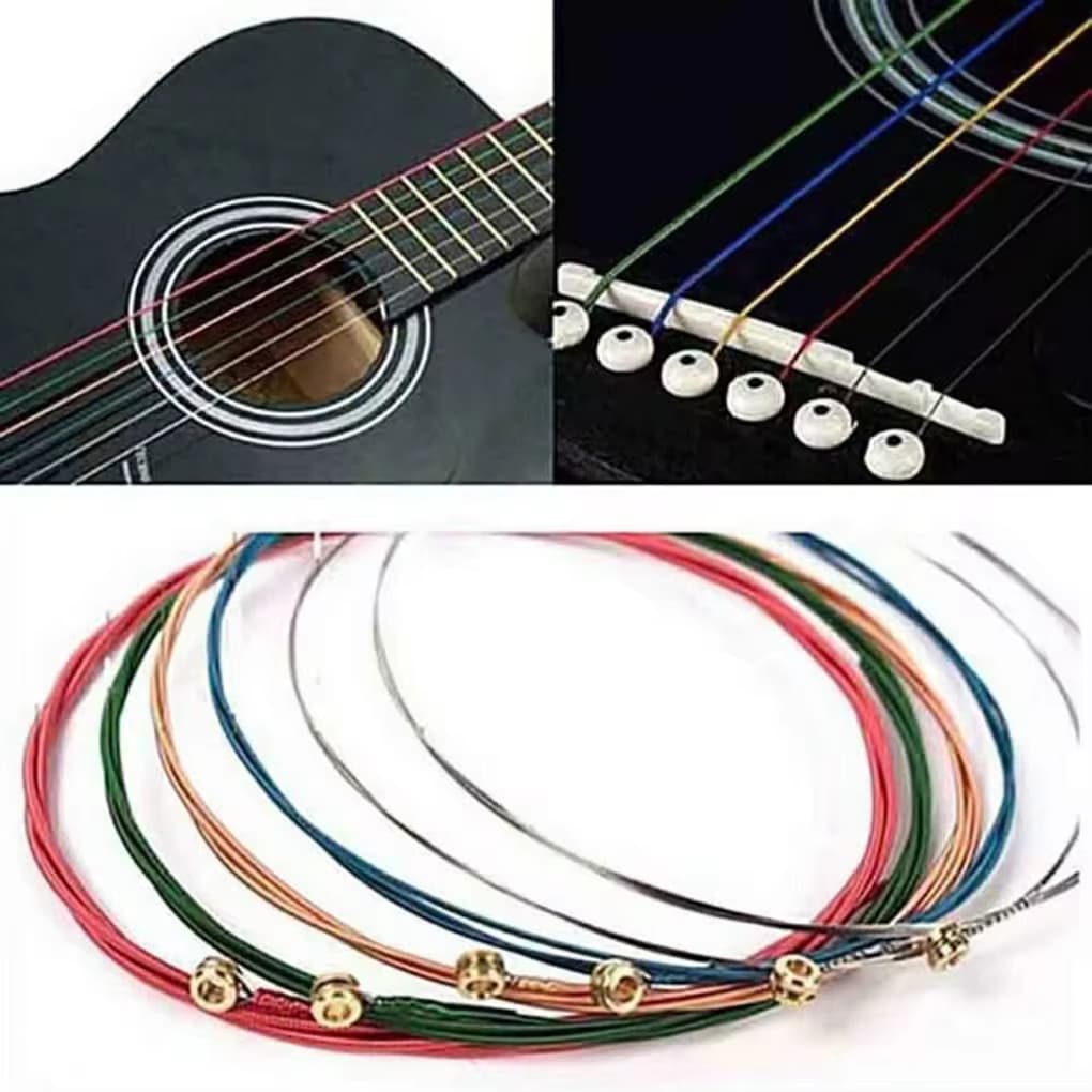 Conjunto de 6 cordas acústicas para violão, E-A, cores arco-íris, adequado para violões folk e clássicos.