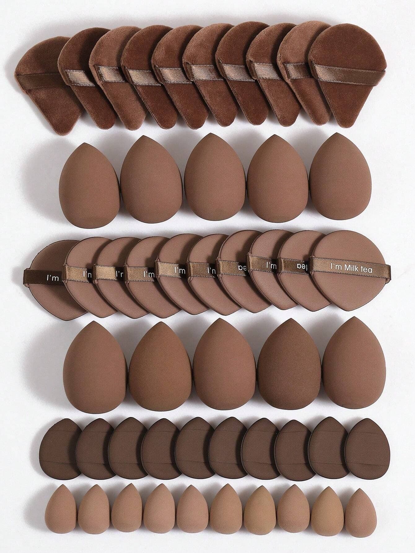 RANCAI 50 Pcs Esponjas de Maquiagem Mistas Marrons Conjunto de Esponjas de Veludo para Pó Esponjas de Beleza de Uso