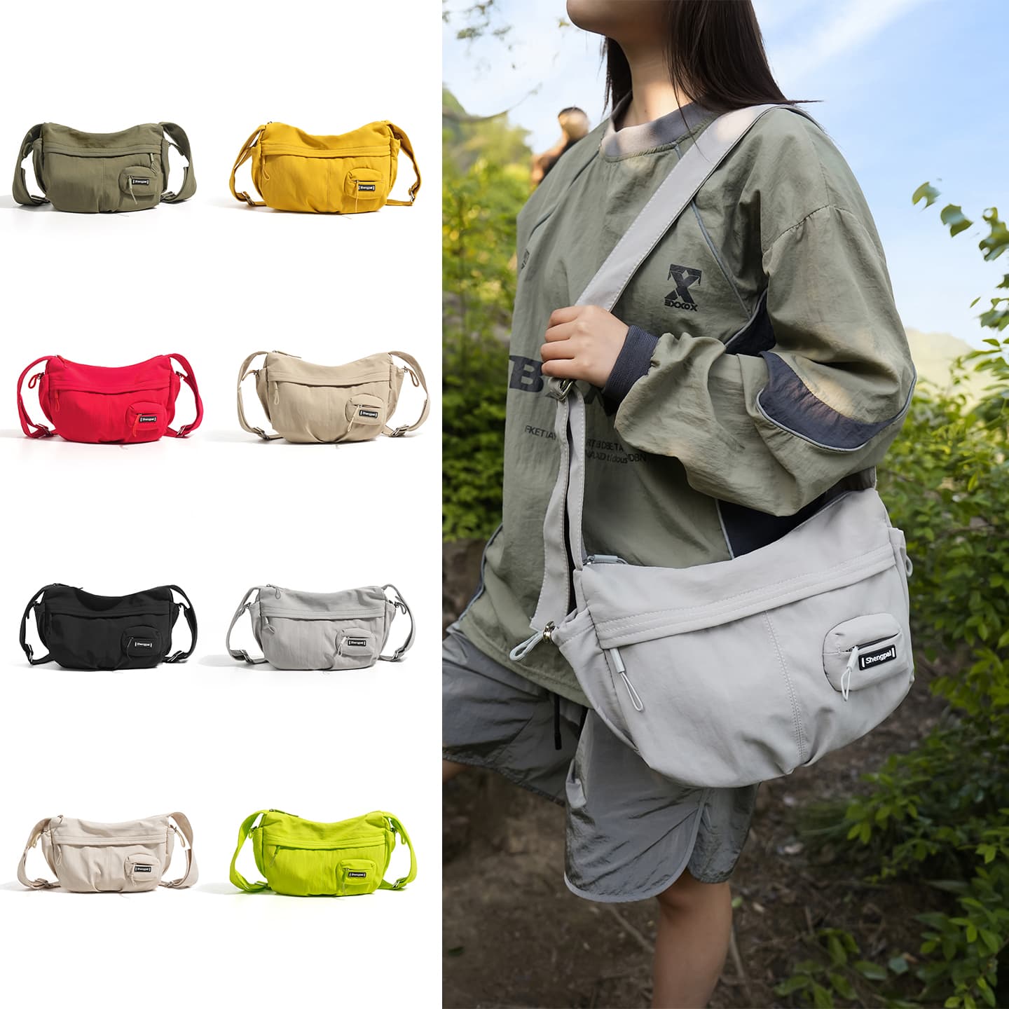 Bolsa tiracolo esportiva casual para casais, bolsa tiracolo versátil com grande capacidade e vários bolsos, bolsa de