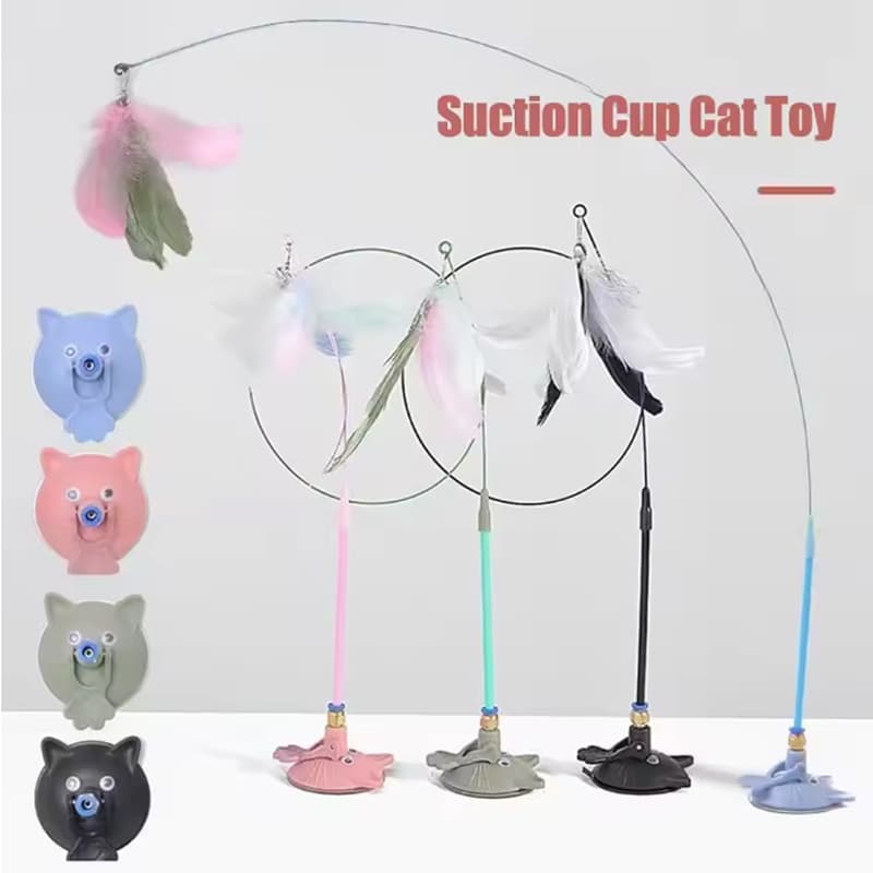 Para Gato Ventosa Alça Longa Pena Teaser Varinha Com Sinos Substituíveis & Penas Roupas Animais De Estimação Traje De Ab