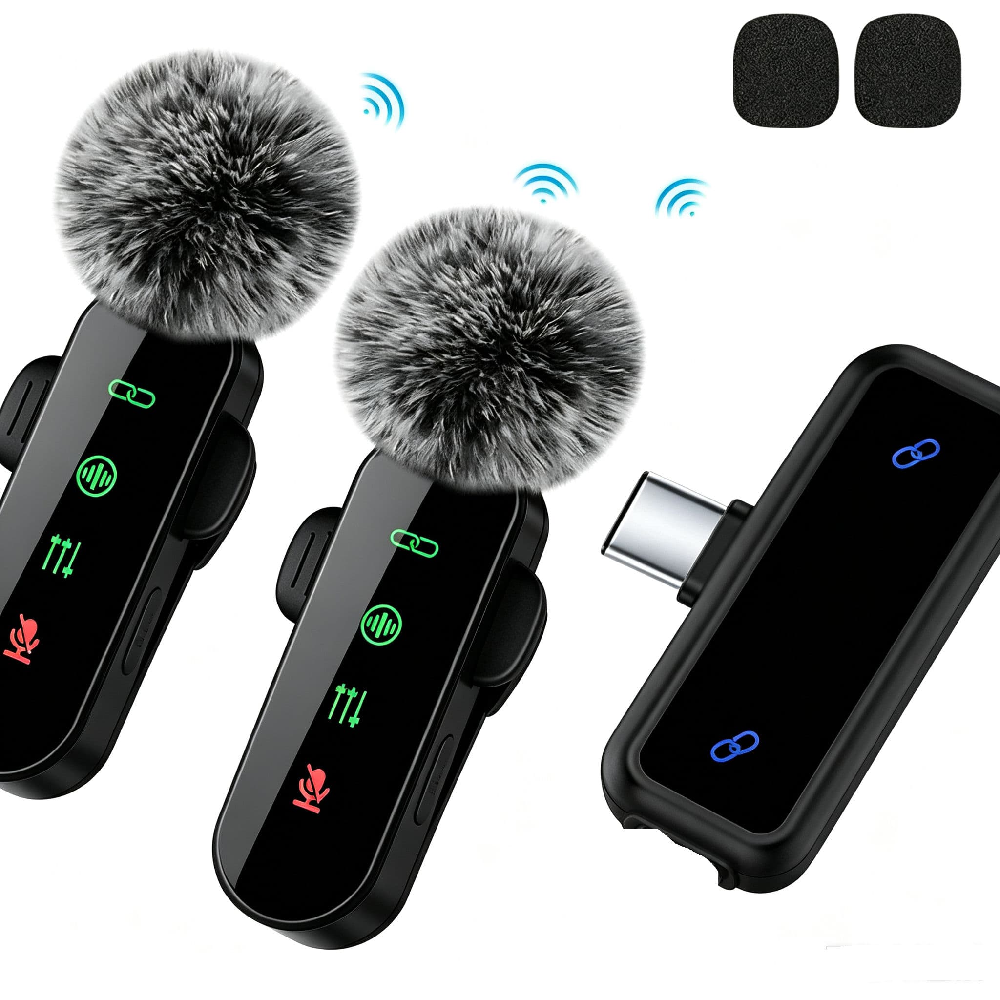 Microfone de lapela sem fio com clipe e dois microfones, cancelamento de ruído, plug & play, ideal para vlogs e