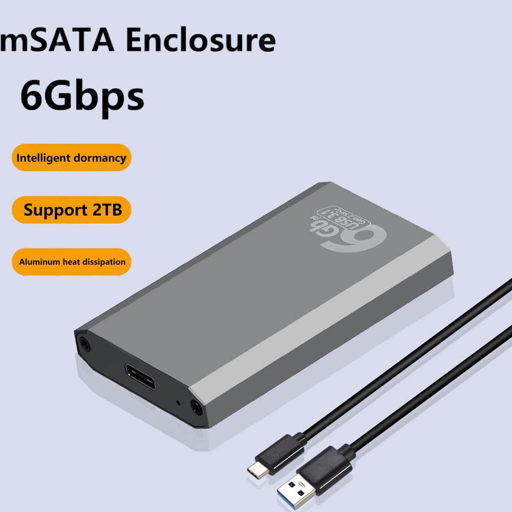 mSATA para Gabinete SSD USB 3.1, HD Externo, Caixa de Disco Rígido, Gen2 10Gbps, Adaptador para Acessórios de PC