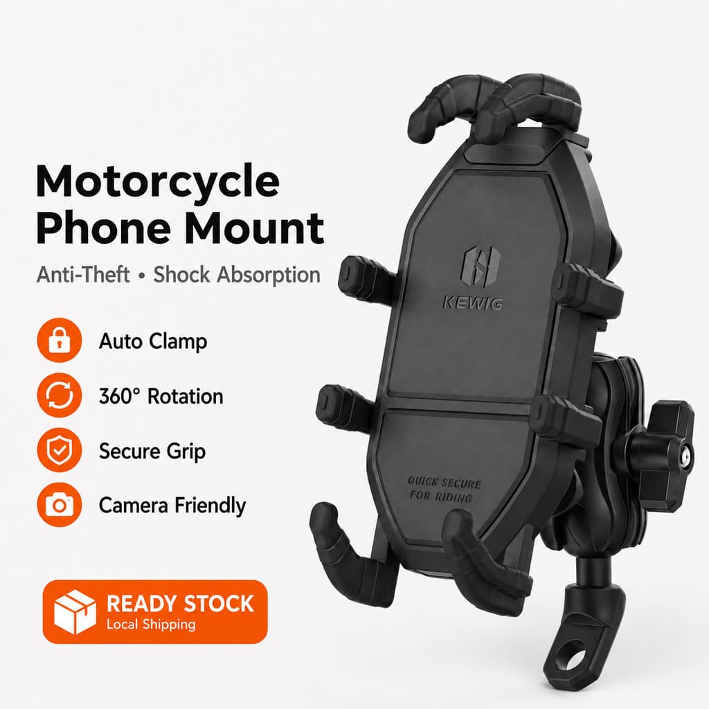 Suporte GPS para Moto com Fixação no Espelho Retrovisor, Suporte Antivibração e Garra Antideslizante