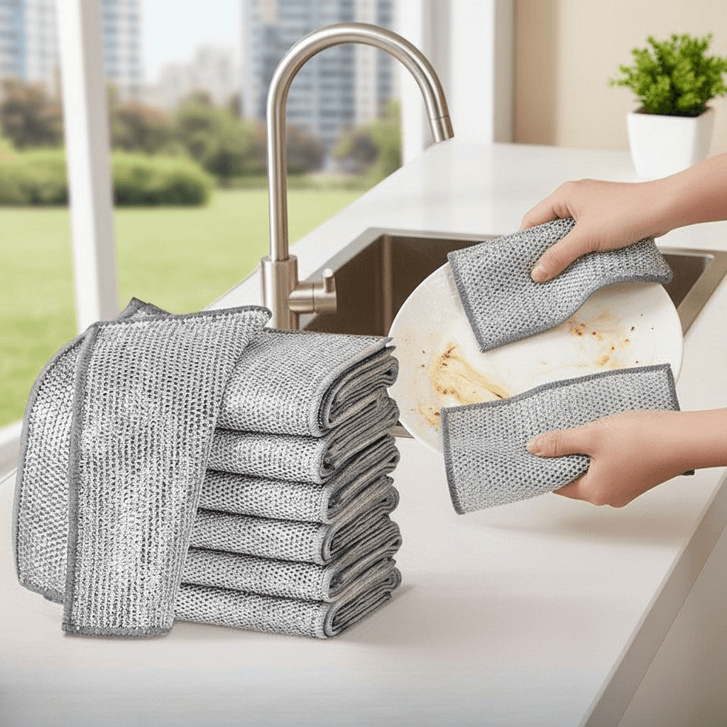 Almofada de Aço Durável para Limpeza - Pano Não Gorduroso para Panelas, Frigideiras e Manchas de Fogão