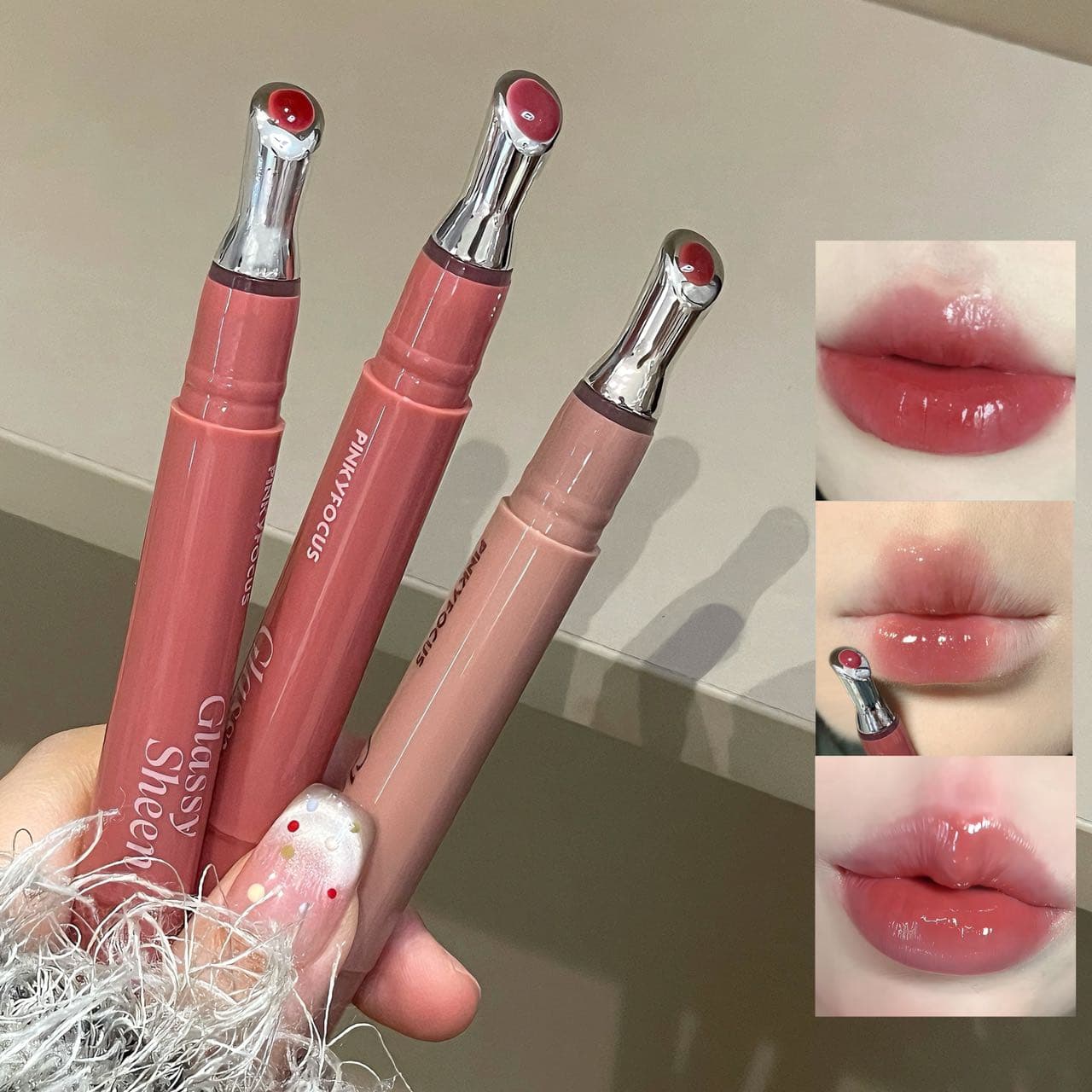 PINKYFOCUS Brilho Labial Gelado - Longa Hidratação, Não Pegajoso, Não Desbota, Brilho Aquoso para Lábios Volumosos