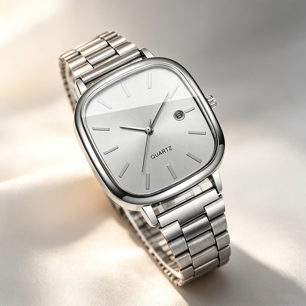 Relógio de quartzo masculino com calendário quadrado, elegante e simples