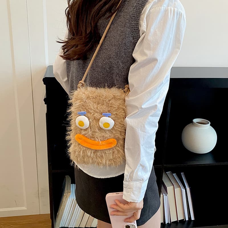 Bolsa de telefone de pelúcia de monstro fofa para mulheres, bolsa tiracolo de desenho animado engraçada, bolsa de ombro