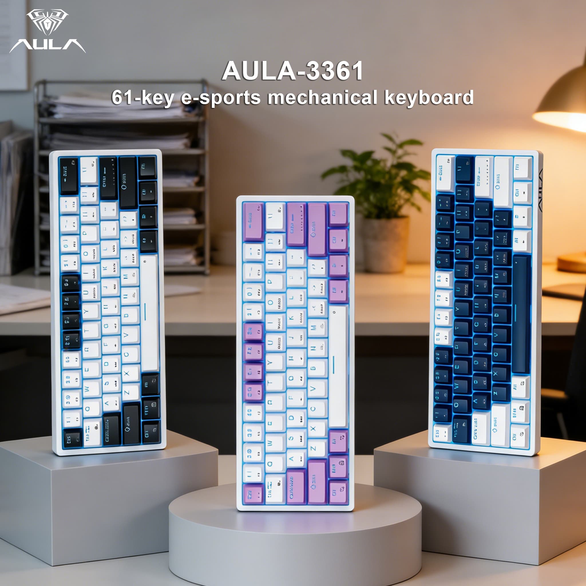 Teclado Mecânico de Jogos AULA F3361 Mini Teclado 60% Ergonômico USB RGB com Luz de Fundo Hot-swappable e Compacto