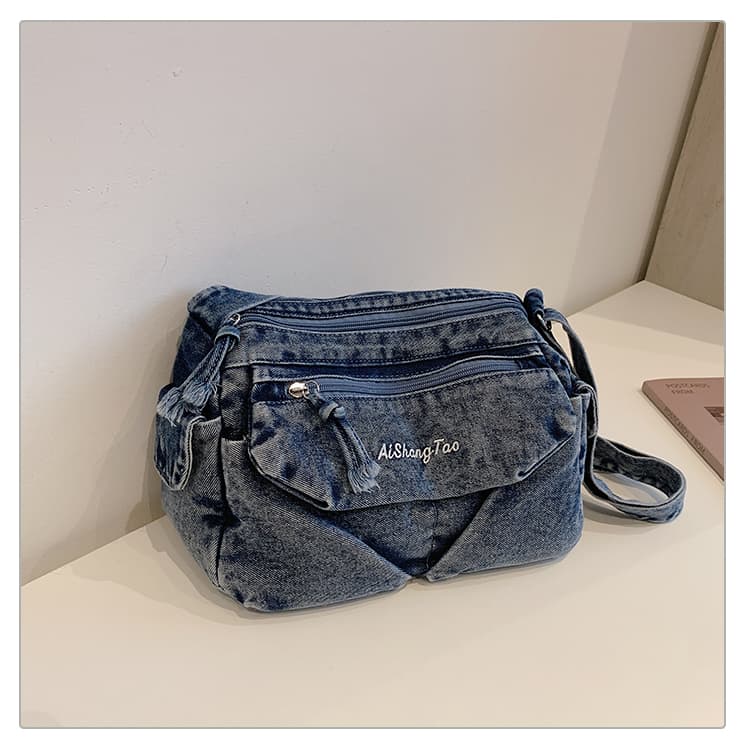 Bolsa tiracolo de brim para mulheres, bolsa de ombro casual de grande capacidade, bolsa de viagem multi-bolso para o dia