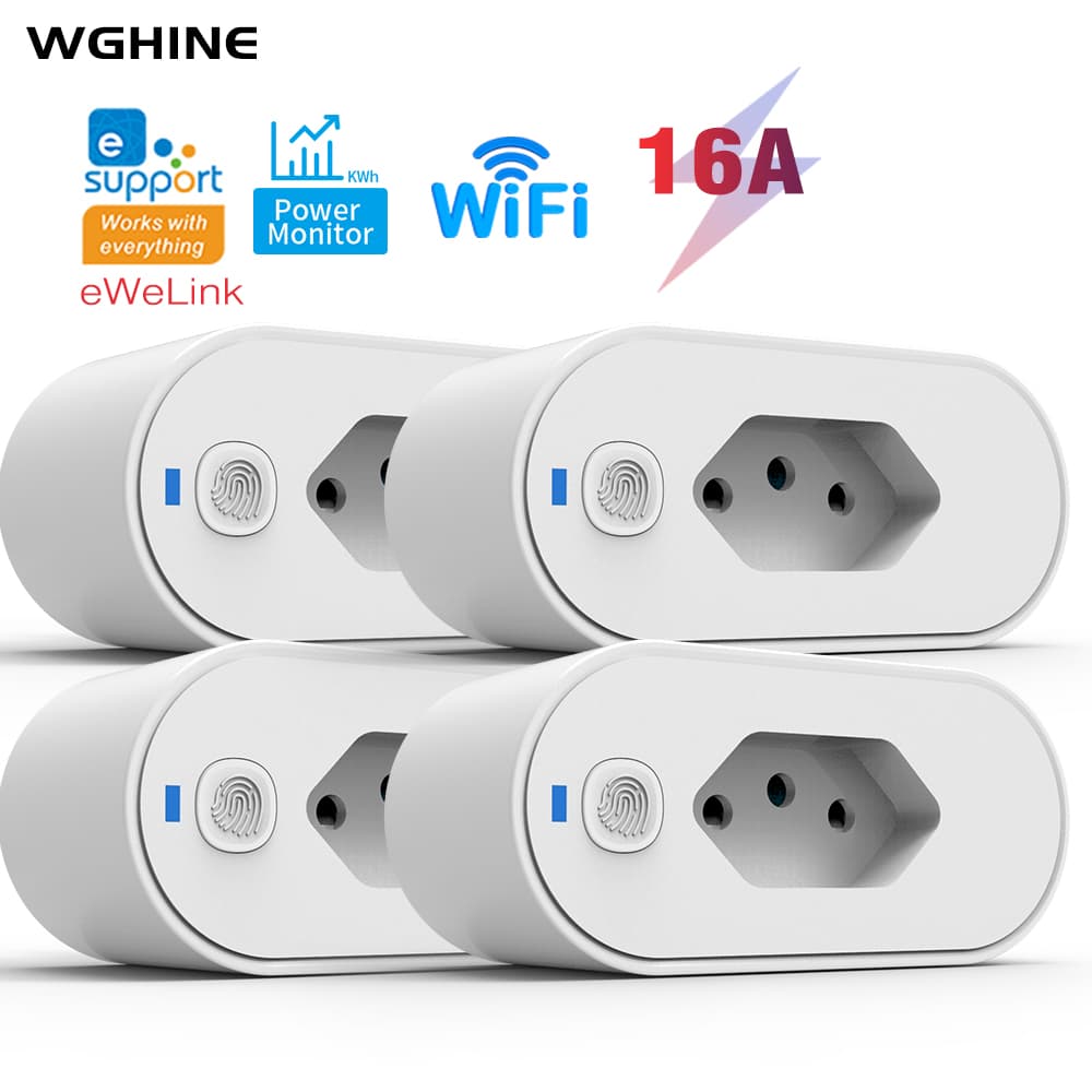 Dispositivo De Segurança Elétrica 16A Ewelink WiFi Tomada Inteligente Sem Fio Funciona Com Alexa Para Google