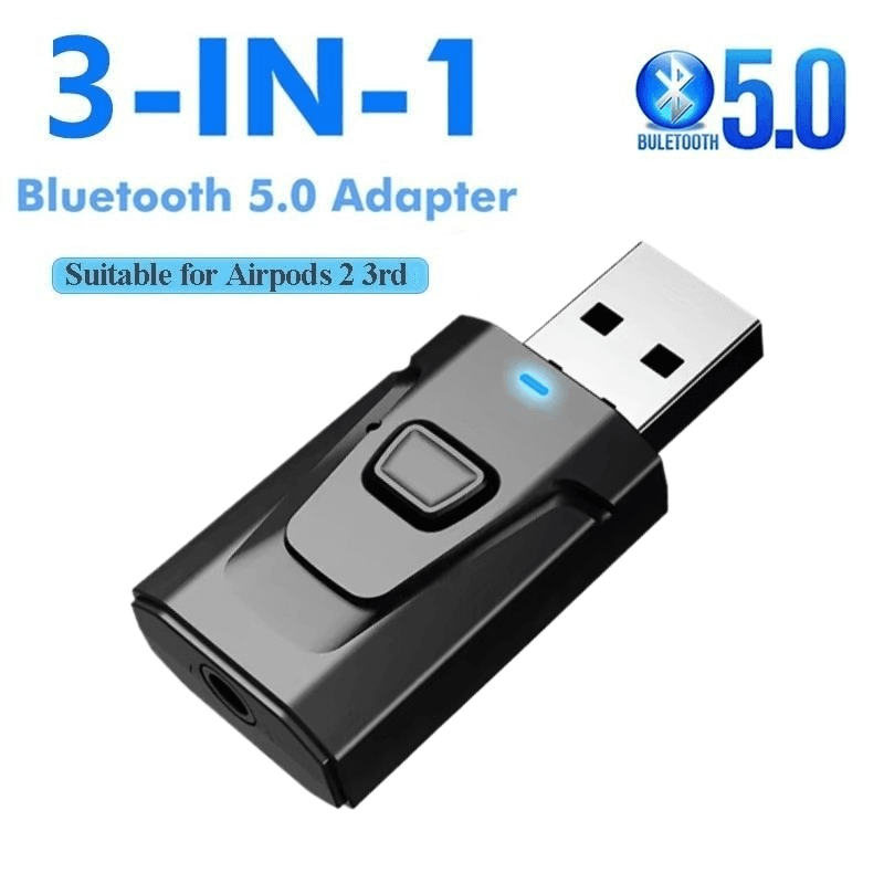 Transmissor Receptor Bluetooth 5.0 3 Em 1 Mini Estéreo AUX USB Sem Fio Para TV PC Fones de Ouvido Carro