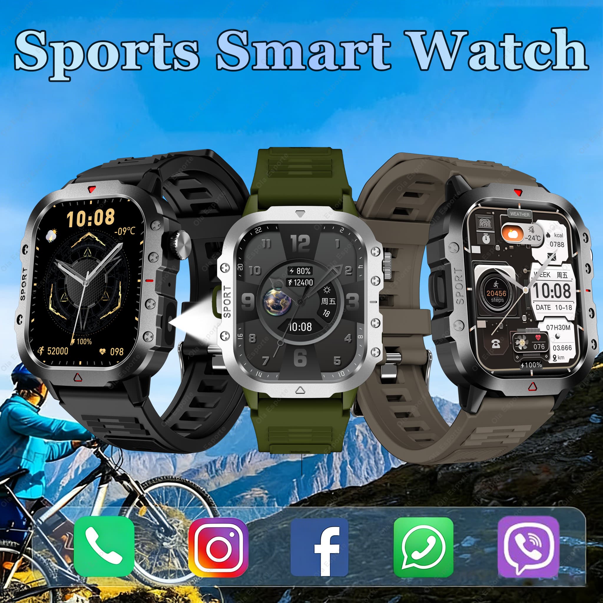 Smartwatch Militar Masculino BT Chamada SOS Monitoramento De Saúde Esportes Ao Ar Livre Rastreamento Digital Relógio Int