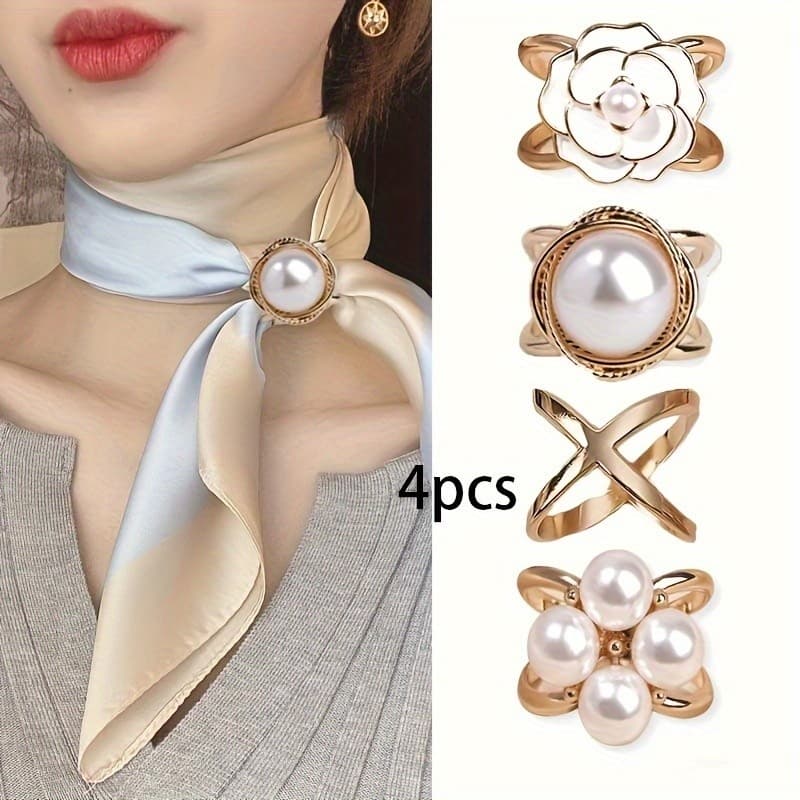 Conjunto De Clipes De Cachecol Camélia Pérola Ouro X Forma Boêmio Hijab Pino Broche Xale Para Mulheres Moda Acessórios P