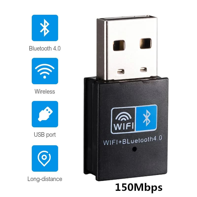 Adaptador USB Mini WiFi e Bluetooth V4.0 sem Driver para PC e Laptop 150Mbps Windows 7/8