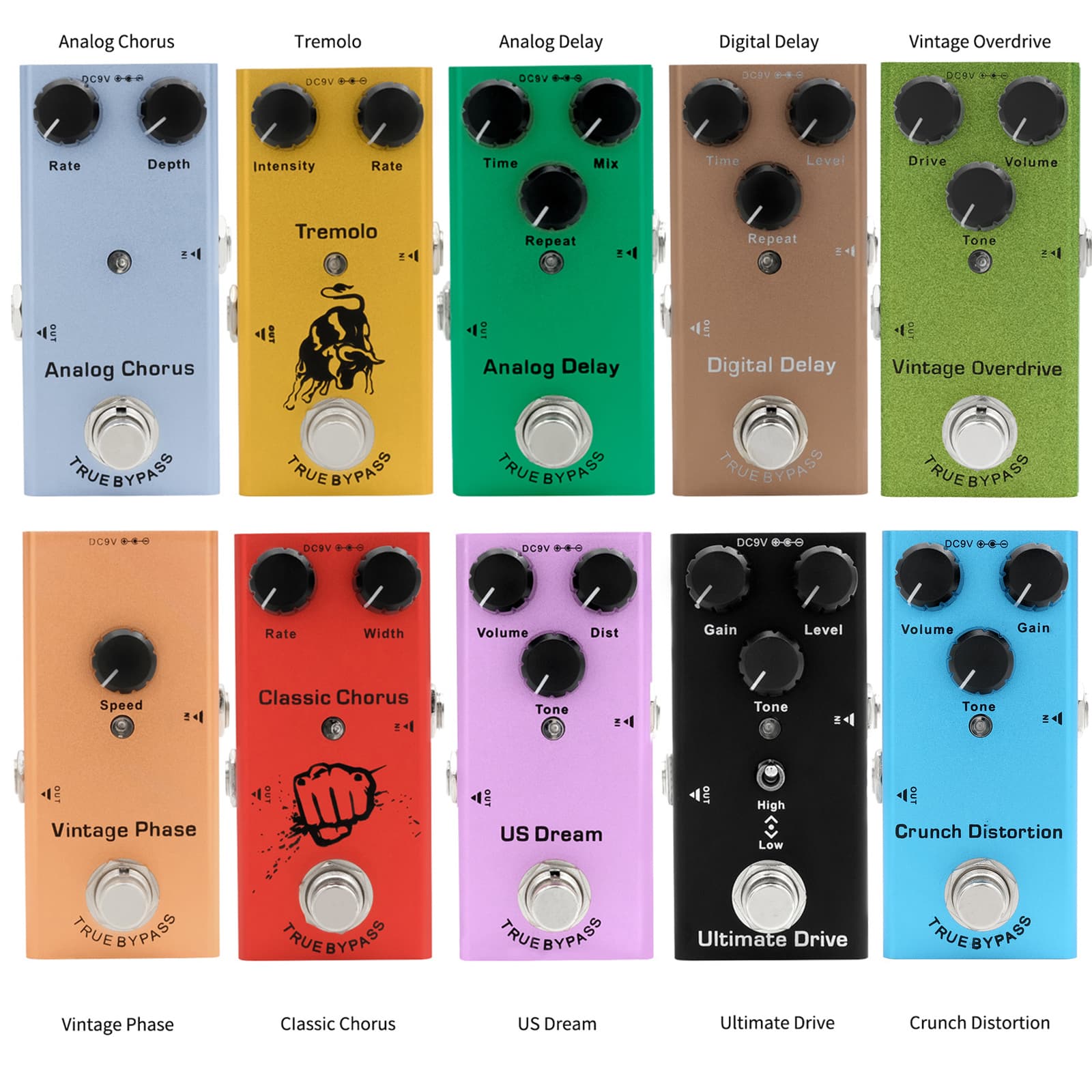 Pedal De Guitarra Elétrica Vintage Overdrive/Distrição Crunch/Distorção/Dream Dos Eua/Coro Clássico/Fase/Delay Digital