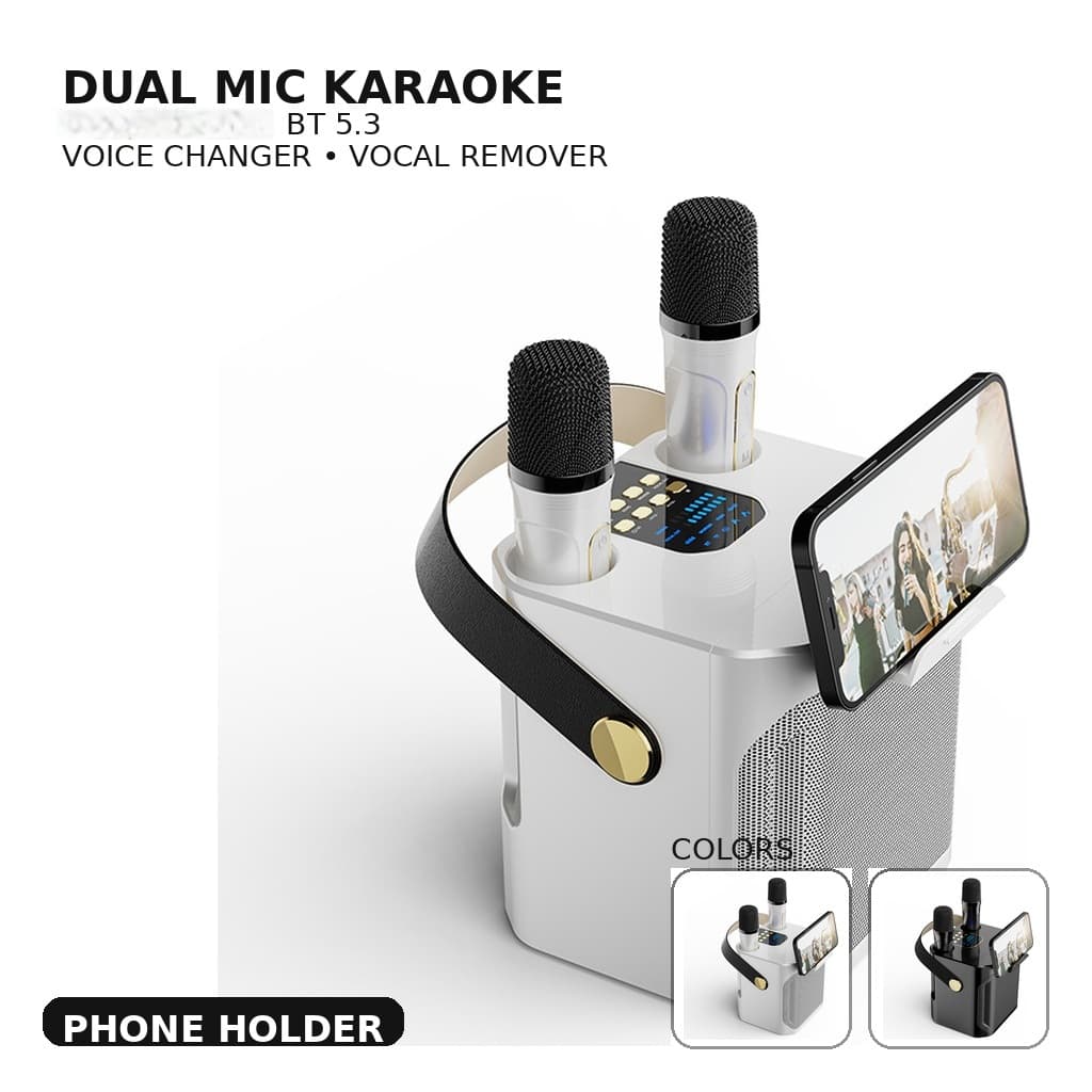S882 Caixa de Som para Karaokê com Microfone, Caixa Bluetooth Portátil, Dois Microfones sem Fio, Caixa de Festa, Suporte