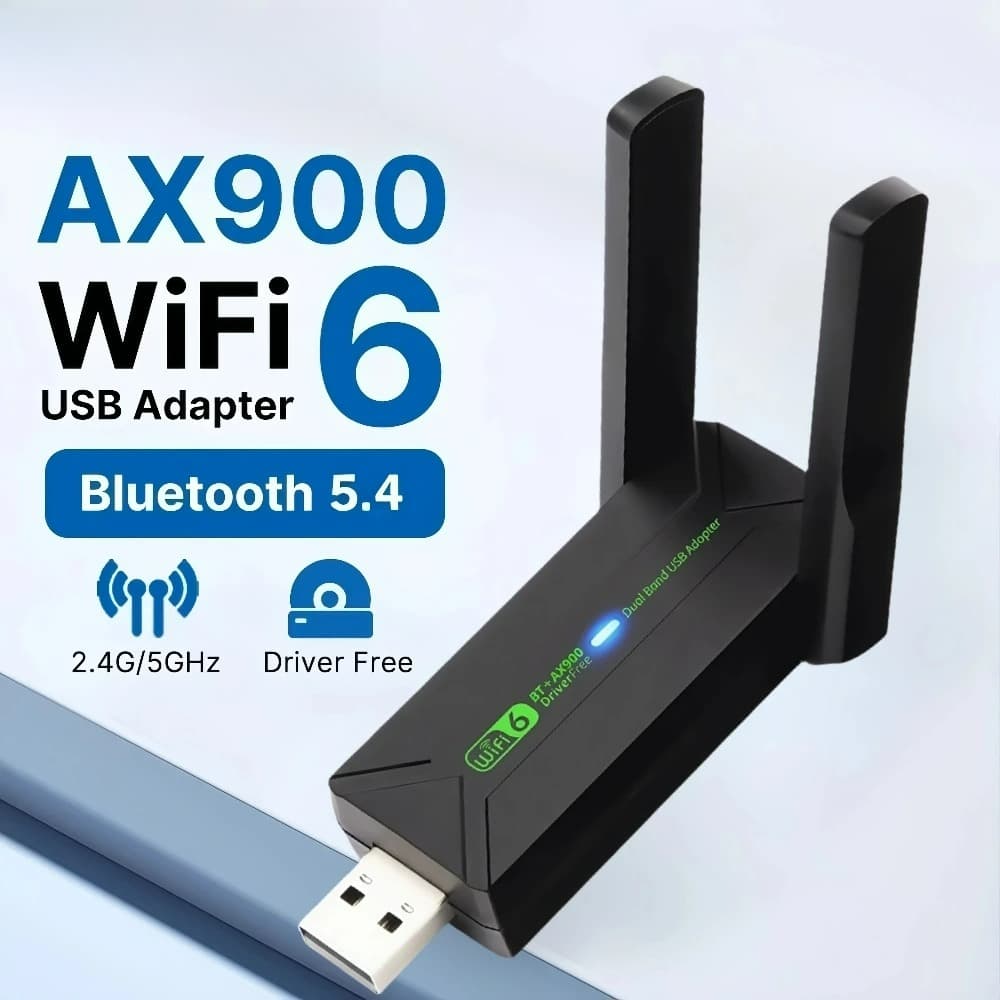 Adaptador USB WiFi 900Mbps 2 em 1 Bluetooth 5.4 Wifi6 Placa de Rede Antena USB Dongle Receptor Sem Driver Para PC