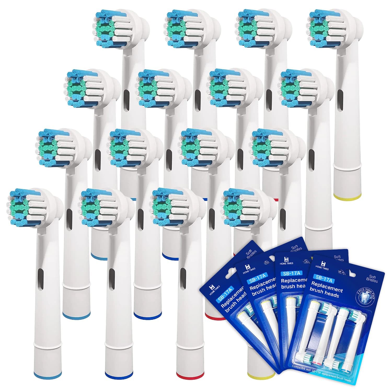 16 Cabeças de Reposição Compatíveis com a Escova Elétrica Oral-B Braun - Cerdas Macias Dupont para Cuidado Suave das