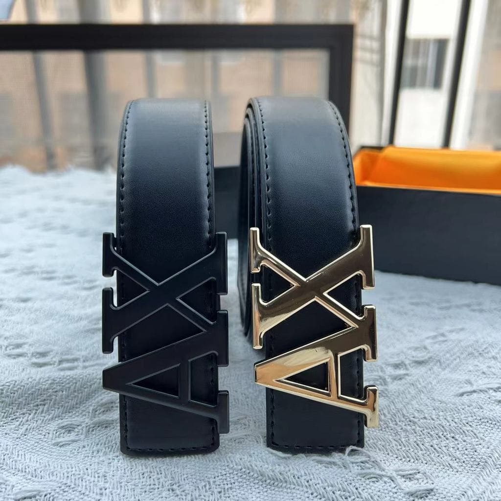 Novo Cinto Masculino com Fivela de Letra AX 3,8cm de Largura, Design em Padrão de Lichia e Trama Lisa, Simples e