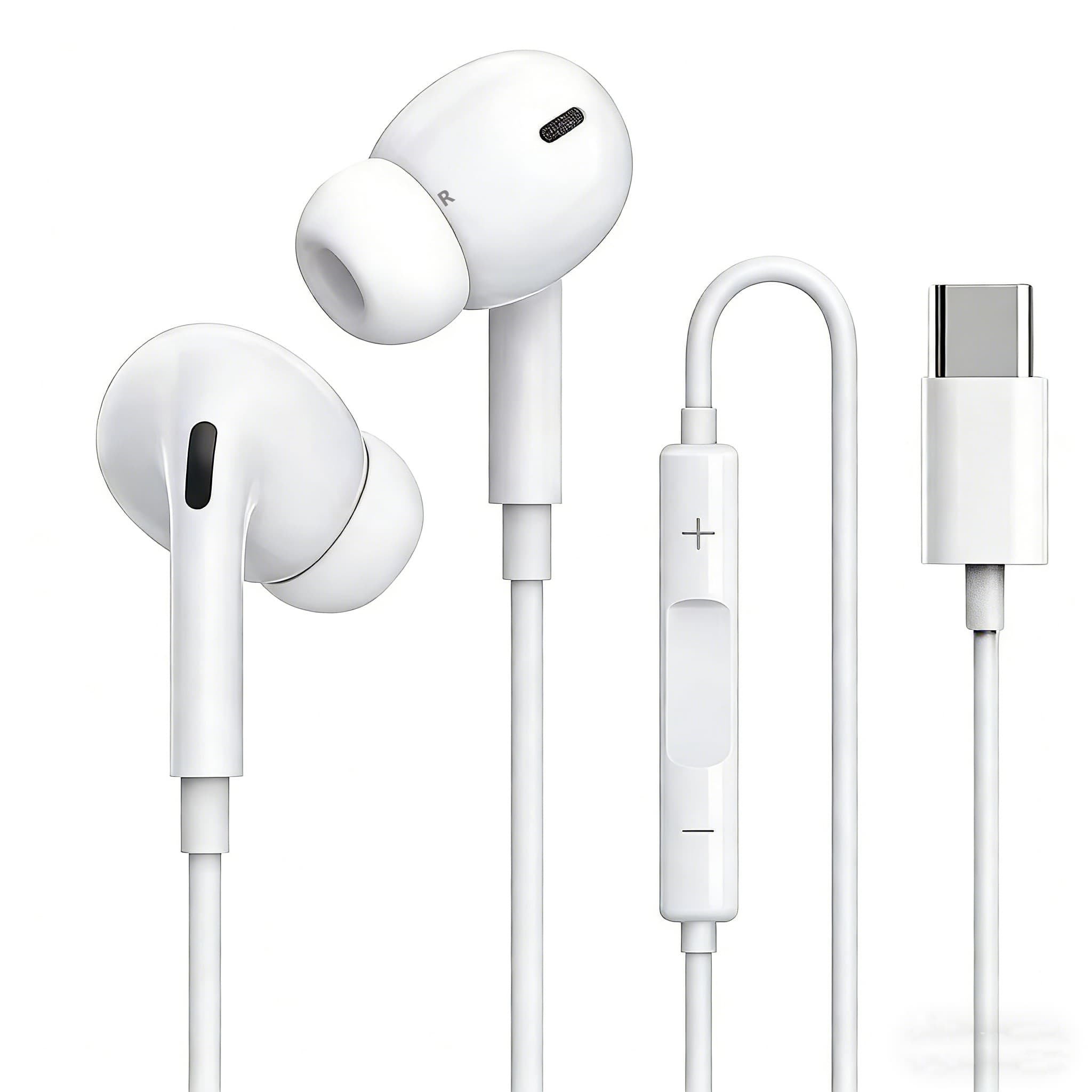 S03 Fones de Ouvido com Fio Tipo-C, Clássico Meio Intra-Auricular, Controle Inferior, Compatível com Celulares, Earbuds