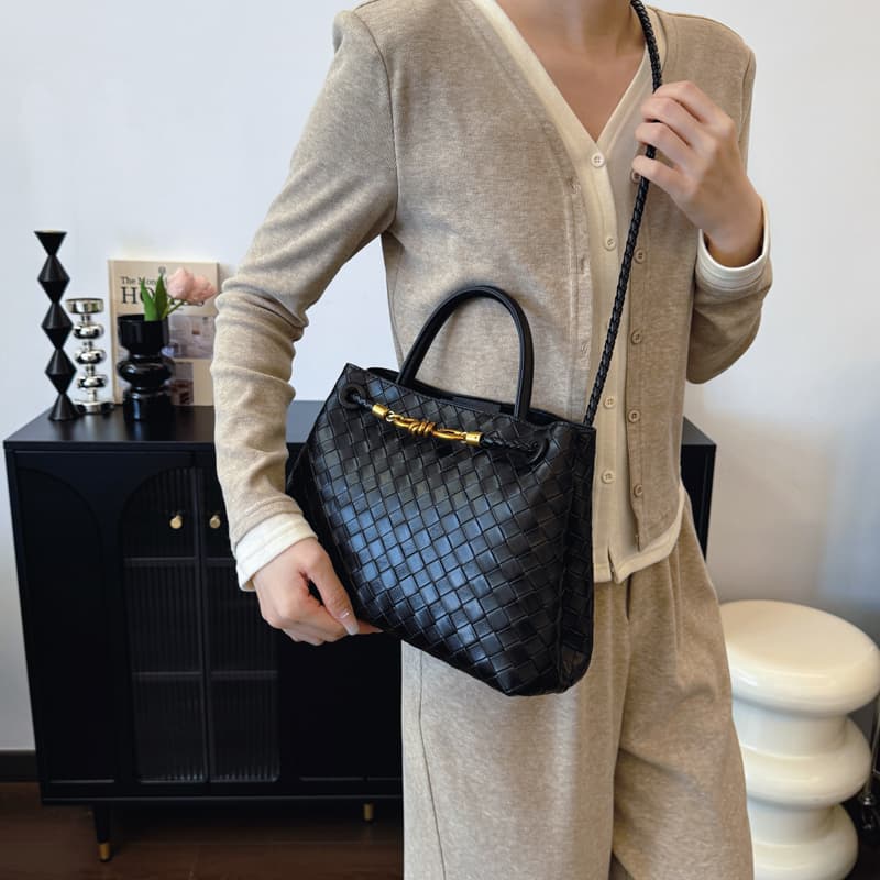 Bolsa Feminina Tecida com Textura, Grande Capacidade, Bolsa Tiracolo de Ombro, Design de Luxo, Bolsa Tote Versátil