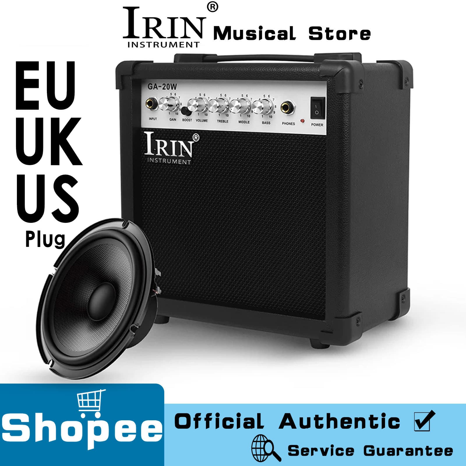 IRIN 20W Amplificador De Guitarra Portátil 5 Ajuste Baixo Elétrico AMP Alto-Falante 3 Banda EQ Controle Peças Acessório