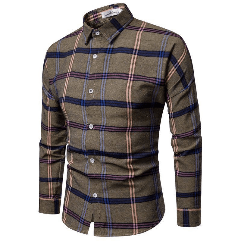 Camisa masculina de manga longa xadrez casual blusa simples moda masculina衣服